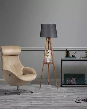 Opviq, Sehbal- Sehbal Штатив Yank Lambader Pramit Hasr Siyah AbajurluLUN, коричневый, черный, торшеры, деревянный корпус