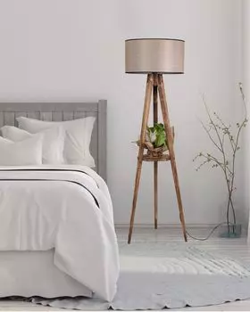 Opviq, Sehbal- Sehbal Штатив Yank Lambader Silindir Koyu Hasr AbajurluLUN, Коричневый, Торшеры, Деревянный корпус