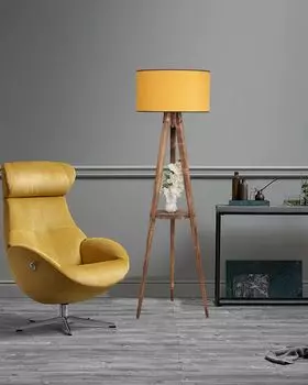 Opviq, Sehbal- Sehbal Штатив Yank Lambader Silindir Hardal AbajurluLUN, коричневый, горчичный, торшеры, корпус елки