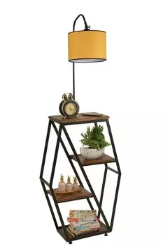 Opviq, Sembol- Sembol Ceviz Lambader Silindir Hardal AbajurluLUN, желтый, торшеры, 38 х 25 см, металлический корпус