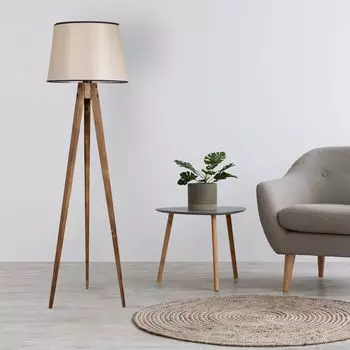 Opviq, Штатив- Штатив Yank Lambader Pramit Ak Hasr AbajurluLUN, Коричневый, Торшеры, Деревянный корпус