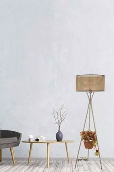 Opviq, Venedik- Venedik eskitme silindir rattan abajurluLUN, светло-коричневый, торшеры, металлический корпус