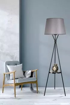 Opviq, Venedik- Venedik sehpal siyah lambader pramit ak hasr gri abajurluLUN, Серый, Торшеры, металлический корпус