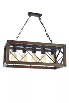 Opviq, Zikzak- Zikzak 5Li Rustik Avize CevizBCN, цвет орех, черный, люстра, 80 х 25 см, 100% граб