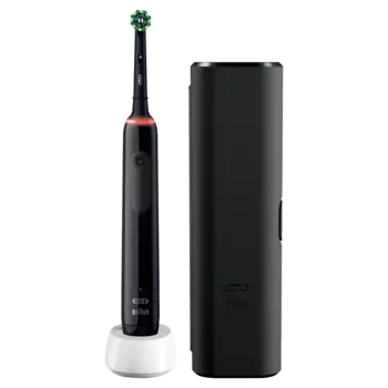 Oral-B Pro 3 3500 черная электрическая зубная щетка: ручка с визуальным датчиком давления, 1 шт + насадка, 1 шт + дорожный футляр, 1 шт.