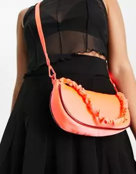 Оранжевая атласная сумка через плечо ASOS DESIGN с ручкой со сборками
