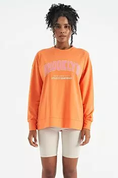 Оранжевая базовая женская толстовка удобного кроя с круглым вырезом Veryperi