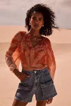 Оранжевая блузка с абстрактным принтом Mint Velvet, оранжевый