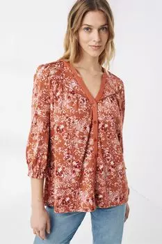 Оранжевая блузка с цветочным принтом FatFace Petra Fleur Meadow Fat Face, оранжевый