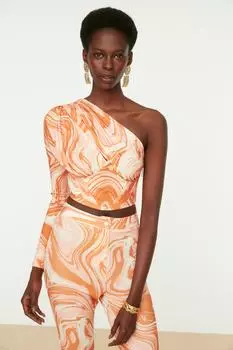 Оранжевая блузка с одним рукавом Trendyol, оранжевый