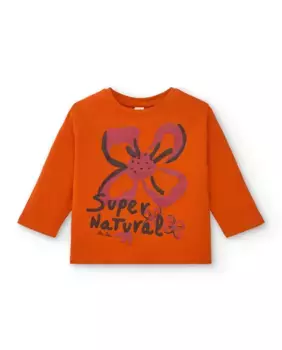 Оранжевая футболка для девочки с цветочным принтом и надписью Tuc tuc