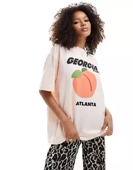 Оранжевая футболка оверсайз с персиковым принтом ASOS DESIGN
