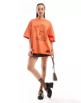 Оранжевая футболка оверсайз с принтом Surf Urban Revivo