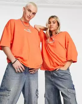 Оранжевая футболка оверсайз унисекс с логотипом на груди ASOS Daysocial