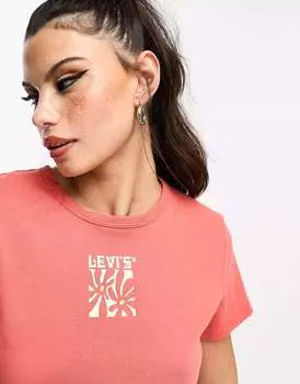 Оранжевая футболка с изображением ромашки и логотипом Levi's