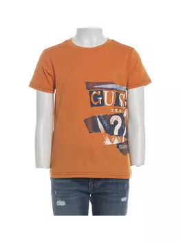 Оранжевая хлопковая футболка для мальчика с короткими рукавами Guess