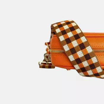 Оранжевая кожаная сумка через плечо с оранжево-коричневым ремешком в клетку Apatchy London, оранжевый