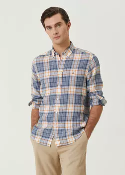 Оранжевая льняная рубашка в клетку с полосками Beymen Club, оранжевый