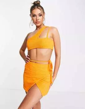 Оранжевая махровая мини-юбка с завязками ASYOU
