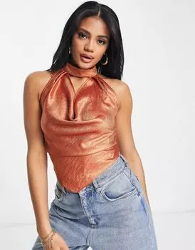 Оранжевая майка с воротником-хомутом и открытой спиной ASOS DESIGN