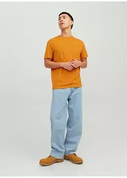 Оранжевая мужская футболка с круглым вырезом 12156101_JJJJEORGANIC BASIC TEE SS O- Jack & Jones, оранжевый