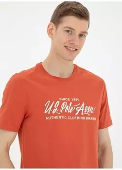 Оранжевая мужская футболка с круглым вырезом ANTI U.S. Polo Assn., оранжевый