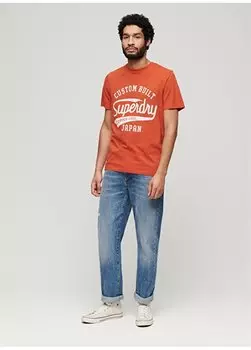 Оранжевая мужская футболка с круглым вырезом с принтом M1011905A1FH_COPPER LABEL SCRIPT TE Superdry, оранжевый
