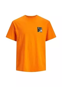 Оранжевая мужская футболка с круглым вырезом с принтом Jack & Jones