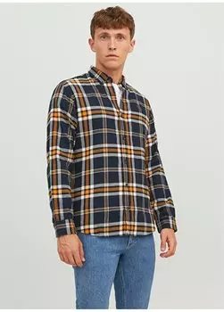 Оранжевая мужская рубашка приталенного кроя 12235982_JJECLASSIC AUTUMN CHECK SH Jack & Jones, оранжевый