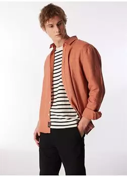Оранжевая однотонная мужская рубашка Slim Fit M021190-71075_ЛИННАЯ РУБАШКА Mavi, оранжевый