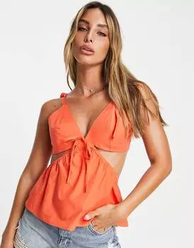 Оранжевая поплиновая майка с вырезами Topshop
