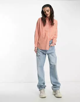 Оранжевая рубашка оверсайз в полоску Selected Femme