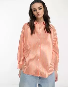 Оранжевая рубашка оверсайз в полоску Selected Femme