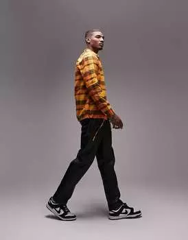 Оранжевая рубашка в клетку Topman с длинными рукавами и кулиской по низу