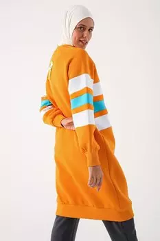 Оранжевая спортивная туника Oversize в цветную полоску с приподнятым верхом ALL DAY