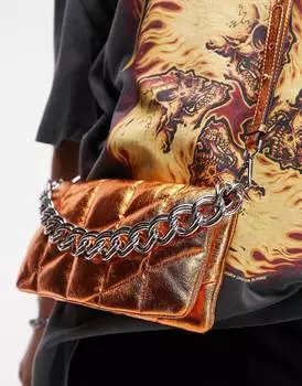 Оранжевая стеганая сумка через плечо Topshop calla