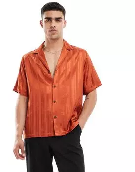 Оранжевая свободная жаккардовая рубашка с короткими рукавами ASOS