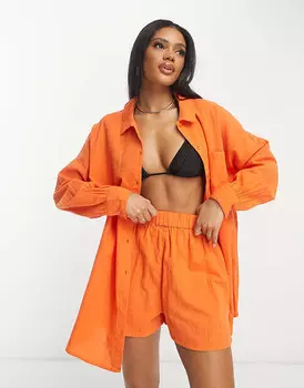 Оранжевая текстурированная пляжная рубашка на пуговицах ASOS DESIGN входит в комплект