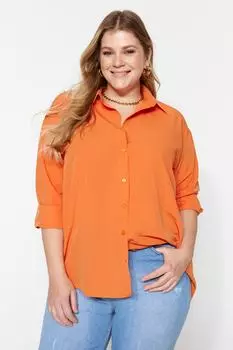 Оранжевая тканая рубашка-бойфренд Trendyol, оранжевый