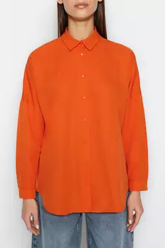 Оранжевая тканая рубашка оверсайз/широкого кроя Trendyol, оранжевый