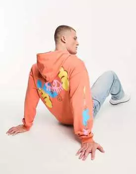 Оранжевая толстовка оверсайз с принтом на спине и рукавах ASOS DESIGN