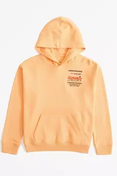 Оранжевая толстовка с капюшоном и принтом на спине Abercrombie & Fitch, оранжевый