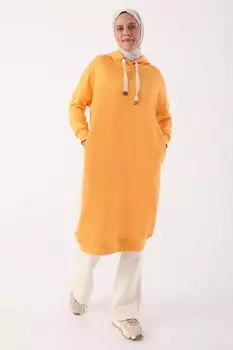Оранжевая туника с капюшоном и карманами с люверсами ALL DAY