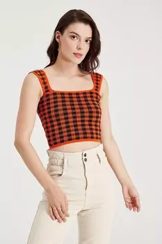 Оранжевая укороченная трикотажная майка с квадратным воротником SWA4133OR Sherin