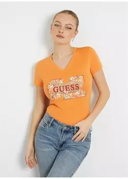 Оранжевая женская футболка с круглым вырезом W4GI23J1314-G3H5 Guess, оранжевый