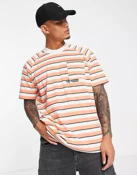 Оранжево-белая полосатая футболка с карманами adidas Originals
