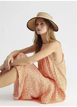 Оранжево-белое женское платье макси широкого кроя с цветочным принтом и квадратным воротником Fabrika