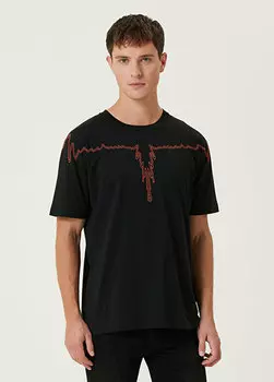 Оранжево-черная футболка с вышивкой Marcelo Burlon