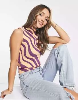 Оранжево-фиолетовый жилет с высоким воротником и узором NA-KD