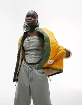 Оранжево-кремовая стеганая куртка Topshop Petite с двусторонним боргом